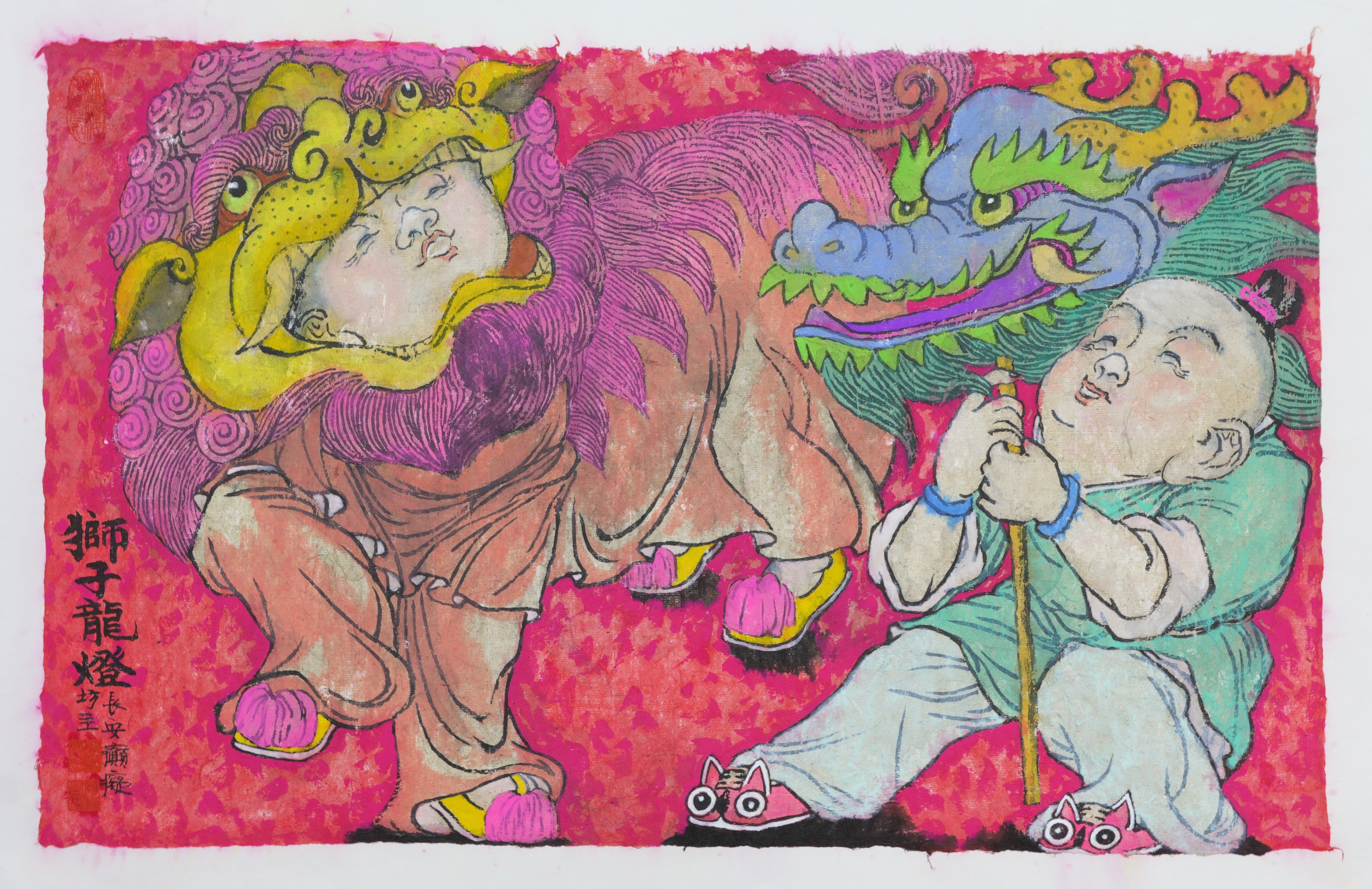 Pameran ini memamerkan 23 lukisan rakyat Tahun Baru Imlek karya Yue Yu seorang pelukis terkemuka dari Xi'an dan direktur Institut Seni Rupa Religius di Universitas Northwest di Tiongkok